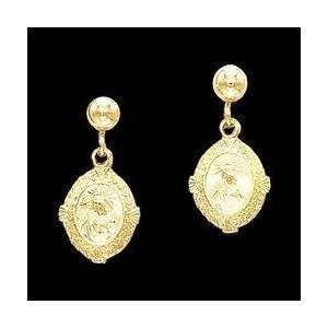  14k Yellow Gold Sacred Heart of Jesus Ball Dangle Earrings 