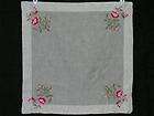 Vintage Satin Stitch Rose/Rosebuds Handkerchief/H​ankie/Hanky