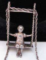 Sterling silver GIRL ON SWING pendant NECKLACE  