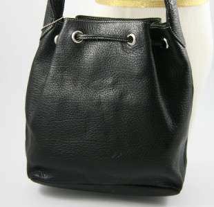NEW A. GIANNETTI Black Pebble Leather Drawstring Handbag  