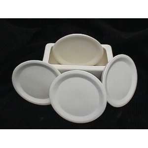  Ceramic bisque unpainted coaster set for 4 with holding 