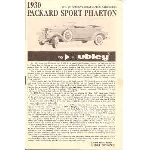  Inst Sheet 1930 Packard Sport Phaeton Hubley Books