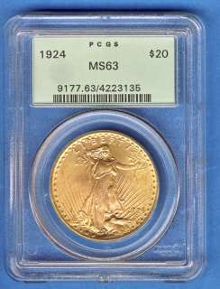 PCGS MS63 Saint Gaudens $20 Gold Coins Old Green Label  