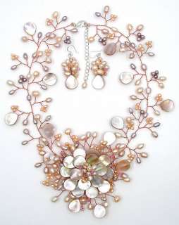   of Pearl/MOP Shell FW Pearl Flower Necklace/Earrings Set 17  