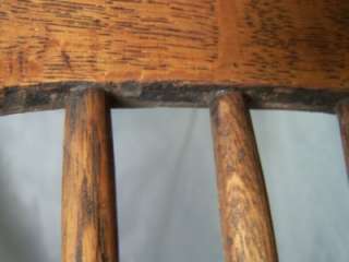 Antique American carved oak upholstered Windsor rocking Chair spindle 
