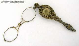Rare Antique High Relief Serpents Sterling Silver Gilt Lorgnette 
