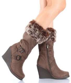  Cuff Faux Suede Criss Cross Buckle Straps Wedge Boots Cement Shoes