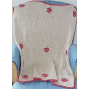 Hand Knit Cotton Field of Strawberries Baby Blanket
