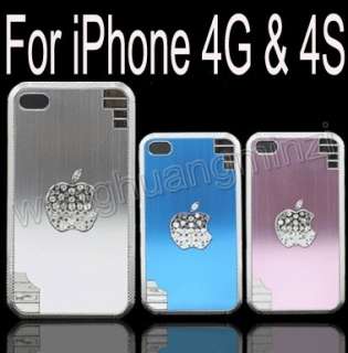 LUXURY Bling Diamond Apple Logo Hard Skin Cover Case for iPhone 4 4G 