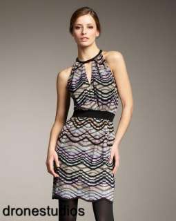   Plaid Wavy Stripe Knit Dress Multi Color Aqua Blue Purple 48 12  