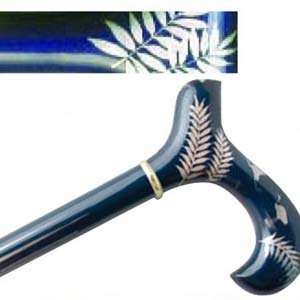   Wood Cane With Derby Handle, Blue Cranes