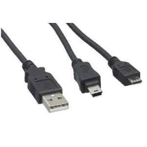  SF Cable, 5ft USB 2.0 A Male to Mini B Male + Micro B Male Splitter 