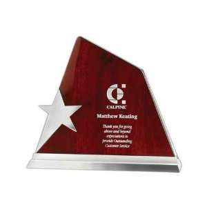   shaped peak award with silver metal star and base.