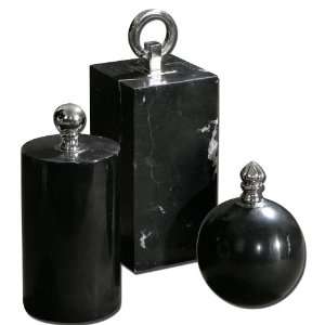 Uttermost 9.5 Jett, Finials, S/3 Black Marble With White Veining And 