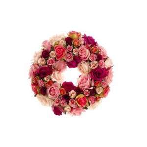   Two Tone Pink & Fuschia Silk Rose Artificial Wreath