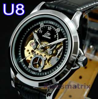 Automatic Skeleton Mechanical Men Leather/Metal Watch  