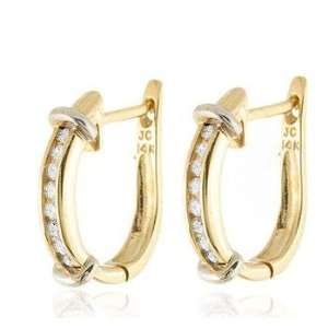  14k TwoTone Gold Knuckle .25 Carat Diamond Huggie Earrings 