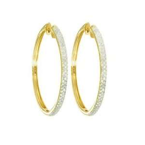 10k Yellow Gold Oval Pave Diamond Hoop Earrings (1 cttw, J K Color, I2 
