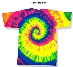 Neon Rainbow Tie Dye T Shirts Adult 2XL   5XL Hanes Cotton. Check 