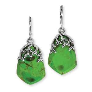  .925 Silver & Green Turquoise Chunky Leaf Earrings 