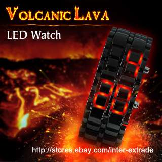 Red LED Volcanic Lava Men Lady Faceless Bracelet Watch  