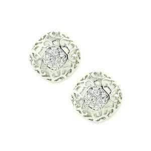  Crystal Accent Silver Tone Circle Filigree Button Studs Jewelry