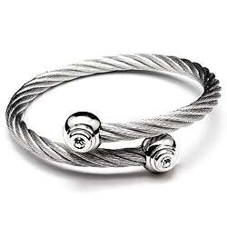 Stainless Steel Twisted Wire Bangle w/ Swarovski Crystals in 