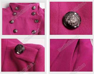 Womens Wool Double Breasted Button Trench Jacket Military Stand 