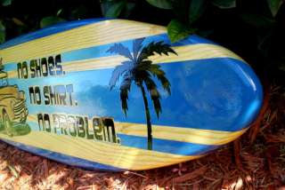 Woody No Problem Wood Surfboard Wall Art Sign Horizontal Ocean Blue 