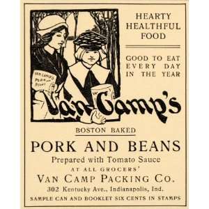  1900 Ad Van Camp Packing Pork Beans Food Can Winter Hat 
