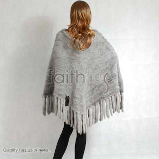Sapphire Mink Fur Knitted Cape/Poncho/Wrap/Shawl/Tippet  