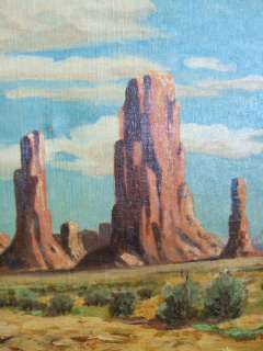 50s California Artist John Stoddart Desert Oil Painting Monument 