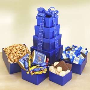Blue Kosher Hanukkah Gourmet Chocolate and Snacks Gift Tower  