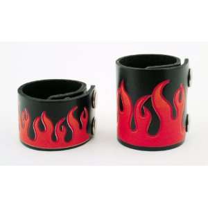    1.5 inch Leather Wristband   Red Flames Musical Instruments