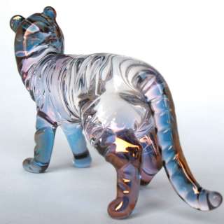 Tiger Figurine Hand Blown Glass Gold Crystal Sculpture  