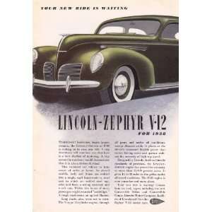  1938 Ad Green Lincoln Zephyr V 12 Original Antique Car Ad 