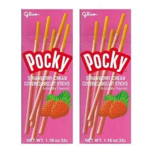 Pocky Strawberry Cream Covered Biscuit Sticks , 2 Pak  