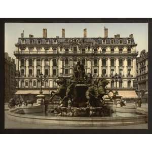  Photochrom Reprint of Bartholdi Fountain, Lyons, France 