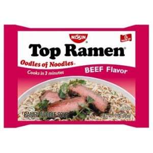 Nissin Top Ramen Beef Flavor Ramen Noodle Soup 3 oz (Pack of 24 