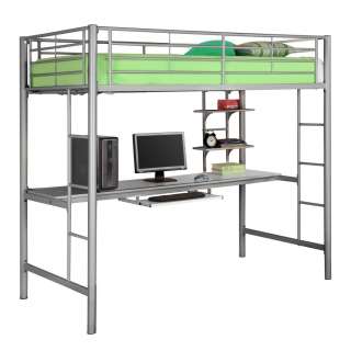 New Metal Workstation Bunk Bed Twin over Desk   Silver  