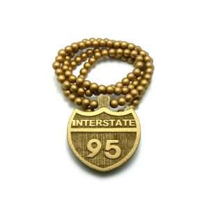  Gold Wooden Interstate 95 I 95 Pendant with 36 Inch Wooden 
