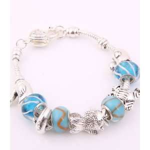   Desinger Murano Glass Bead Bracelet with Pattern Blue 
