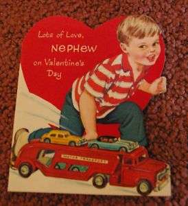 Vintage toy semi truck motor transport Valentine card  