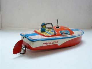 Asahi Japan Original Vintage Princess Windup Boat Tin Metal Toy  
