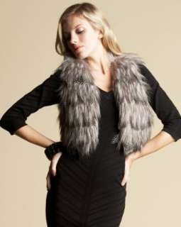  bebe Faux Fur & Feather Vest Clothing
