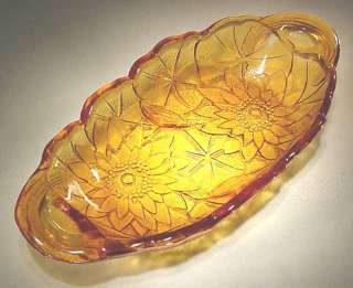 INDIANA GLASS #605 LILY PONS AMBER RELISH / PICKLE DISH  