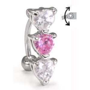    14g 7/16 TRIPLE Heart Hinged Top Down Navel Belly Jewelry