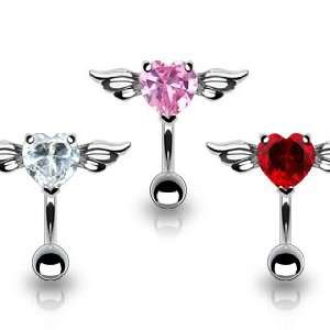  316L Surgical Steel Top Down Angel Winged 8mm Heart Clear 