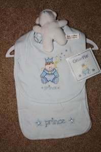 NEW boys PRINCE BIB SET baby shower gift TEDDY BEAR burp cloth GREAT 