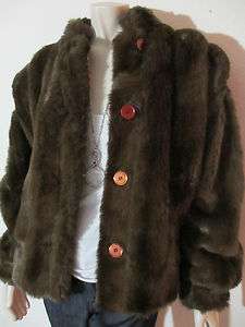 Designer Vintage Bebe for Furrina Faux Fur Dark Brown Coat Jacket 